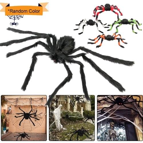1Pc Super big plush spider made of wire and plush black and multicolour style for party or halloween decorations 30cm 50cm