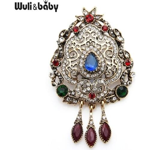 Wuli&baby Vintage Rhinestone Waterdrop Brooches Women National Style Flower Brooch Pins Gifts