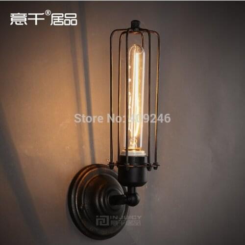 Loft Retro Vintage Industrial T185 Iron Art Black With Rust Edison Wall Lamp(Including bulb) For Cafe Bar Hall Bedside Bedroom