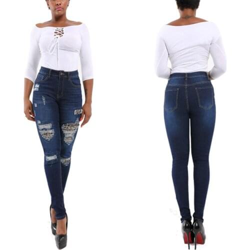 Womens Knee Ripped Jeans Pants Skinny Fit Denim Jeggings Ladies Trousers