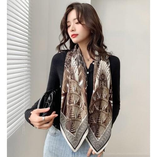 High Quality 2021 Twill Scarf Women Large Square Scarves Neck Headband Hijab Wraps Design Print Female Foulard Bandana Kerchief