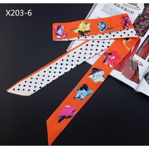 POBING 2018 Dot Floral Print Scarf Small Silk Scarf Handle Bag Ribbons For Women Headwear Small Long Scarves Wholesale 120*5CM
