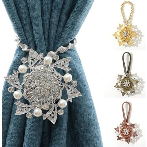 1pcs Magnetic Flower Pearl Curtain Tie Spring Rope Curtain Rods Accessoires Backs Holdbacks Buckle Clips Hook Holder Home Decor