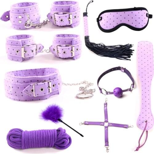 10 Pcs Couple Sex Sets For Women Erotic Sex Toys Handcuffs Whip Mouth Gag Ropes Sexy Lingerie Bdsm Bondage