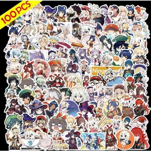 100PCS/Set Anime Genshin Impact Cartoon Game Stickers for Laptop Motorcycle Skateboard Car Travel Case Phone Case Gift Wholesale
