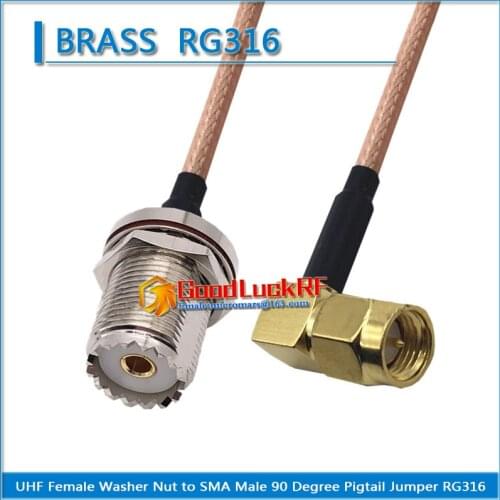 PL259 SO239 UHF Female O-ring Bulkhead Washer Nut to SMA Male 90 Degree Right Angle Coaxial Pigtail Jumper RG316 extend Cable