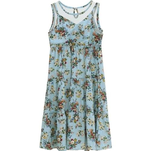 2020 Summer Floral Girls Dresses Pure Cotton Kids Sleeveless Dresses for Baby Girls Long Style Teen Girls Casual Dresses, #8520