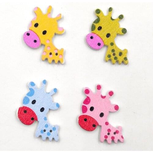50 Pcs Lovely Giraffe Wooden Buttons Sewing Scrapbooking Handicraft DIY Decor
