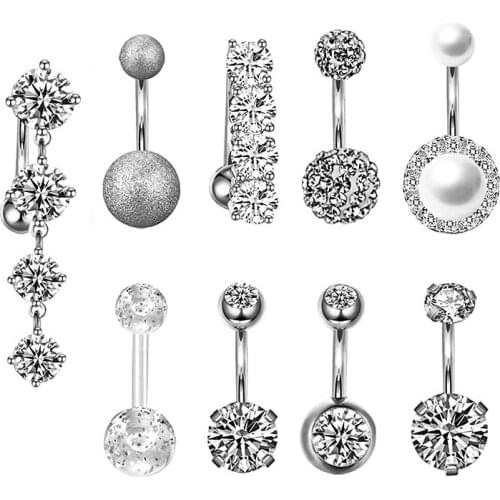9pcs/set Body Jewelry for Women Zircon Stainless Steel Navel Pircing Belly Button Rings Ombligo Fashion Belly Ring Accesorios