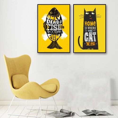 Abstract Fish and Cat Wall Art A4 Posters and Prints Nordic Wall Pictures For Living Room Wall Decoration Canvas Painting