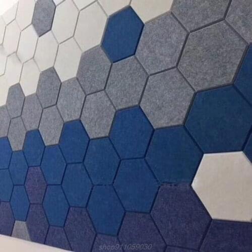 12Pcs Hexagon Acoustic Absorption Panel Board Polyester Fiber Felt Soundproofing Insulation Beveled Edges Wall A19 21 Dropship