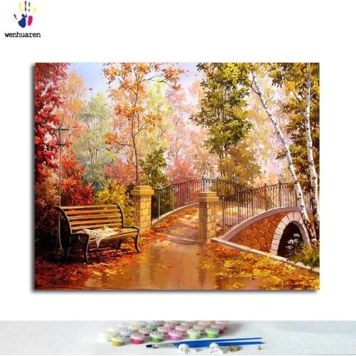Digital oil painting art oil painting digital Diy autumn park hand-filled decorative painting oil painting