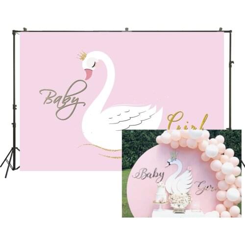 White Swan Baby Shower Backdrop Princess Girls Party Photography Background Glitter Golden Pink Banners Cake Table Decorations