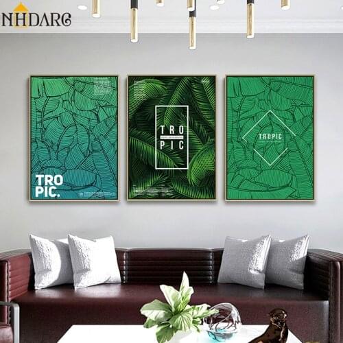 Nordic Green Plant Leaves Quote Canvas Art Print Painting Poster, Green Wall Pictures for Living Room Home Decor Wall Art