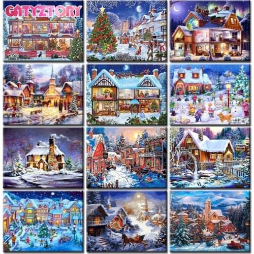 GATYZTORY Snow House Scenery Painting By Numbers Kits For Kids Unique Christmas Gift Oil Paint By Numbers HandPainted Craft