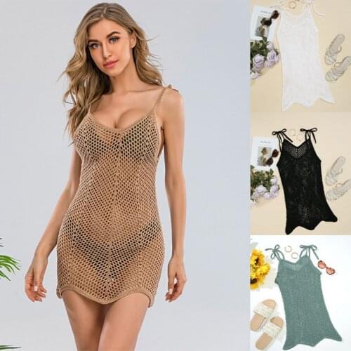 H80&S90 New Sexy Beach Cover Up Crochet Beachwear Women Beach Mini Dress Swimsuit Handmade Hollow Out Bikini Knitted Tops