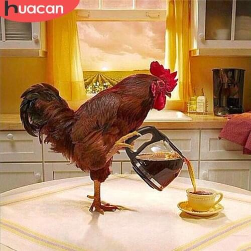 HUACAN 5D Diamond Mosaic Chicken Full Square Round Drill Diamond Painting Animal Mosaic Coffee Picture Of Rhinestone Home Decor
