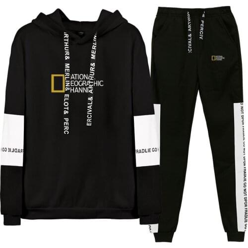 National Geographic Hoodies Two Piece Set Men/womens Hoodies + jogger pants Pullover Harajuku Streetwear Suits boys Tracksuit