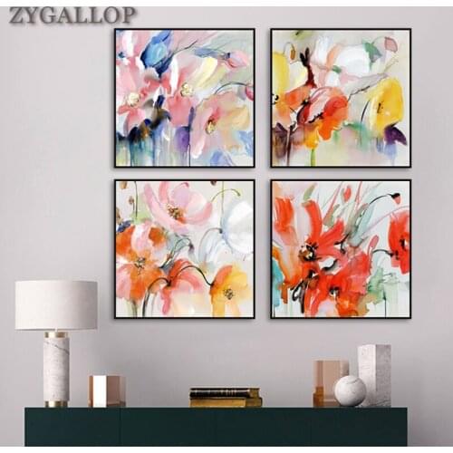 Nordic Canvas Wall Art Four Kinds of Flowers Oil Painting Art Print Poster and Prints Bedroom Decor Flower Wall Pictures Cuadros