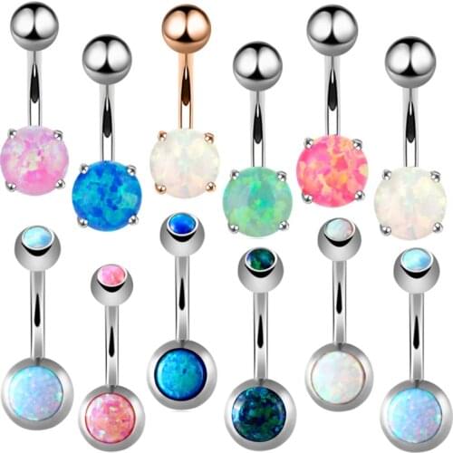 1/2Piece Multicolor Opal Belly Button Piercing Ring 14G Surgical Belly Piercing Bar Cute Navel Piercing Ring Sexy Navel Bar