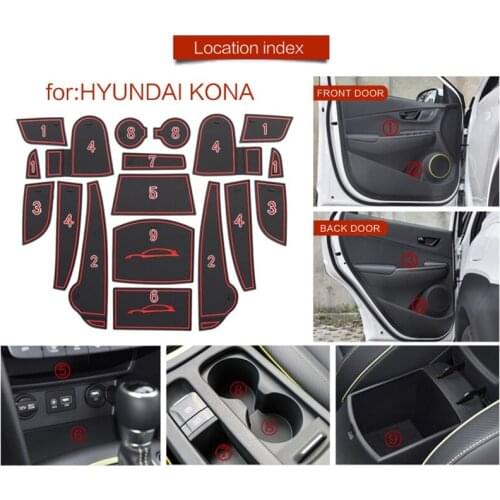 Interior Gate slot mats For For Hyundai Kona 2017 2018 2019 Kauai Car Anti Slip Mat Non-slip Interior Door Pad Cup Holder mat