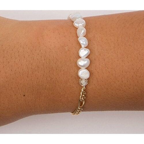 Creative design natural freshwater pearl bracelet high quality stainless steel chain stitching Arm Accessories gifts for women