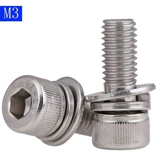 M3 x 0.5 ( 3mm ) 304 Stainless Steel STAINLESS SEM SOCKET HEAD CAP SCREW + FLAT/SPRING WASHER x