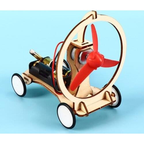 DIY Wind Power Electric Car Kit for Kids Wood Educational Science Physics Experiments Circuit Kindergarten Stem Toys