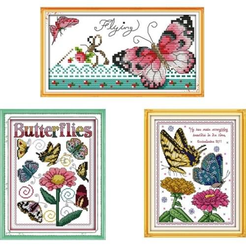 Joy Sunday Counted Cross Stitch Kits Butterfly Animal Crossing 11CT 14CT DMC Aida Fabric Printed Handwork Embroidery Needlework