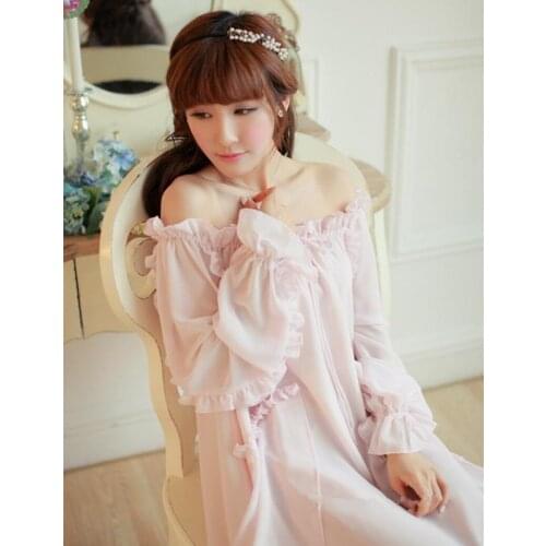 Sleepwear Gown Dress Women Nightdress Chiffon Long Nightgown Sleepwear Pink Sleepwear Women sleep & Lounge High quality