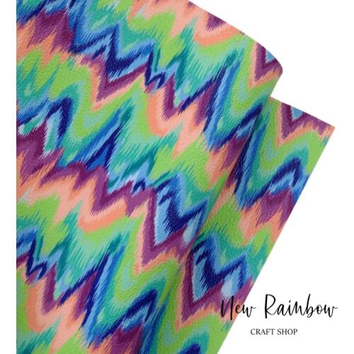 New Rainbow 30x138cm/roll Cute Rainbow Ikat Chevron Print Faux Leatherette For Making Hair Bows, Accessories, Bags, Homedeco