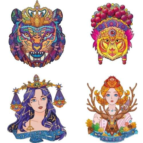 New DIY 3D Wooden Jigsaw Puzzle Tribal Leader Lion Animal Constellation Unique Shape Puzzles Crafts Toys for Children Xmas Gifts