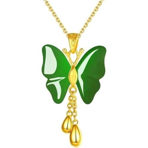 Natural Hetian Jade Butterfly Pendant Necklace 925 Silver Fashion Jewelry Chalcedony Amulet Gifts for Women