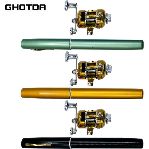 Portable Pocket Telescopic Mini Fishing Rod Reel Alloy Pen Rod Fishing Pole 7 Colors Pen Shape Rod With Fishing Reel Wheel Tools