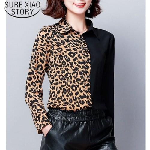 Casual Spliced Women Clothing OL Plus Size 2021 Autumn Fashion Women Shirts Long Sleeve Leopard Women Blouses 6014 50