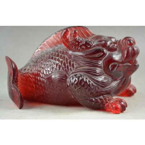 Elaborate Artificial Amber Resin Lifelike God Dragon Head & Fish Body Auspicious Special Statue