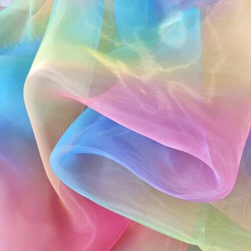 Rainbow Organza Gradient Encryption Swiss Net Color Mesh Fabric Soft Skirt Stage Background Colorful DIY Fabric