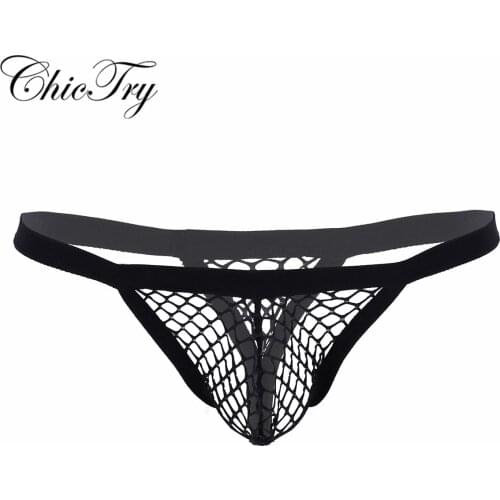 Sexy Male Mens Lingerie Panties See Through Fishnet Design Low Rise Bulge Pouch T-Back Thongs Bikini Triangle G-string Underwear