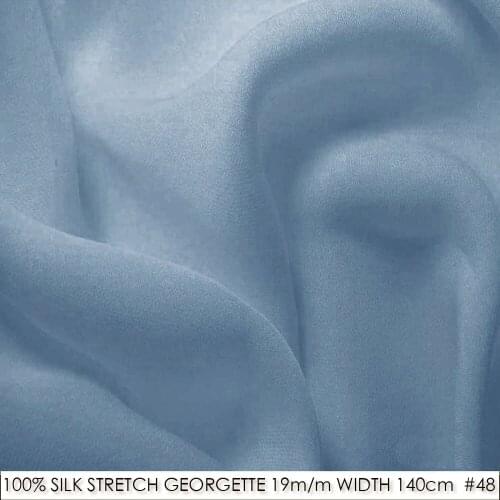 SILK STRETCH DOUBLE GEORGETTE 19mm Width55"-140cm Pure Silk Fabric for sewing Wedding Dress/Decoration in Classic Gray Blue 48