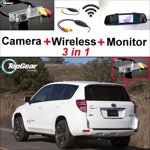 3 in1 Special Rear View Camera + Wireless Receiver + Mirror Monitor DIY Parking System For TOYOTA Vanguard RAV4 RAV-4 RAV 4 XA30