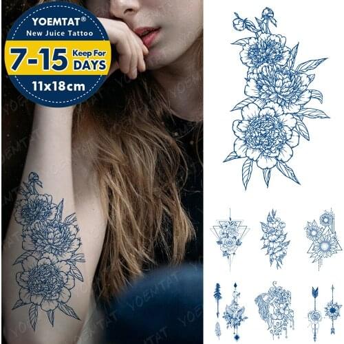 Juice Lasting Ink Tattoos Body Art Waterproof Temporary Tattoo Sticker Line Flowers Peony Tatoo Arm Fake Rose Bird Tatto Women
