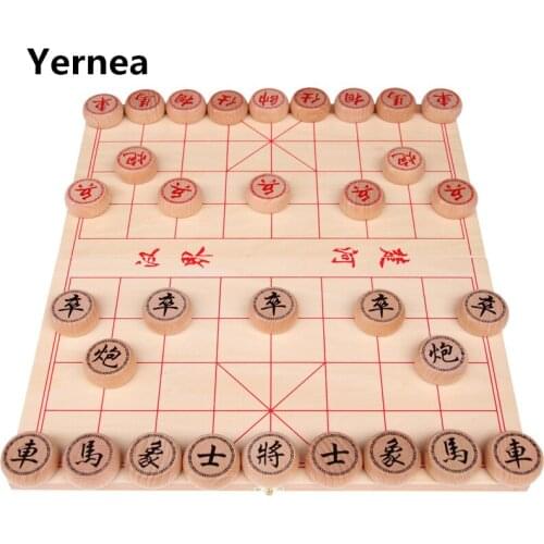Traditional China Chess Pieces Various Sizes Beech Wood Color Piece Wooden Folding Board Game Portable Puzzle Chess Games Set