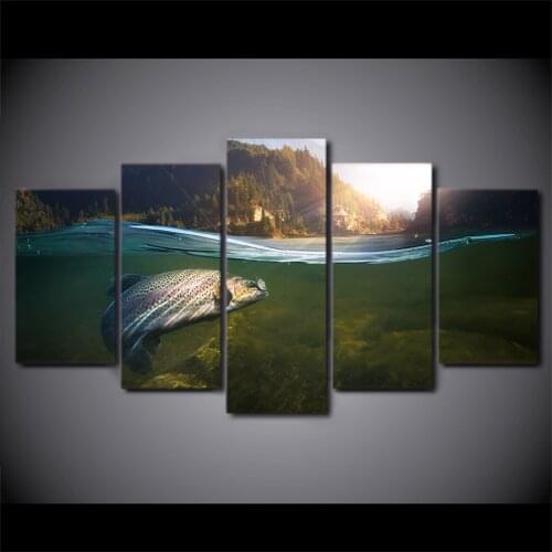 Home Decoration Art Pictures Wall Canvas Framework Posters 5 Pieces River Fishing Sunshine Landscape HD Modern Printed Painting