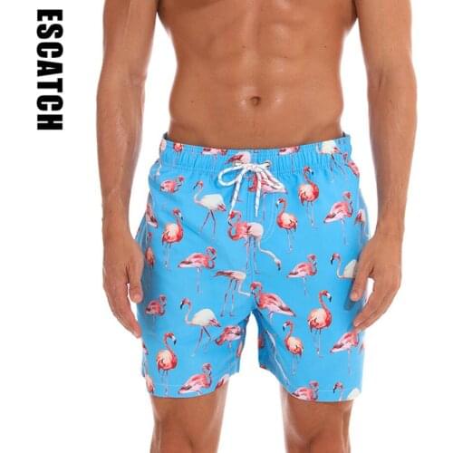Green Blue Flamingo Pattern Black Inner Quick Dry Men Swimming Trunks Men Swimwear Swimsuit Beachwear Sexy Shorts bathing suit