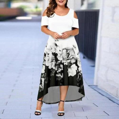 Summer Dress 2021 Elegant Plus Size Flower Print Irregular Hem Cold Sleeve Off Shoulder O Neck Maxi Long Female Party Dress 5XL