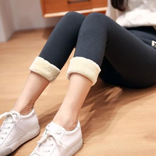 Winter Lamb Velvet Padded Leggings Womens Outer Wear High-waisted Slim Black Warm Pants