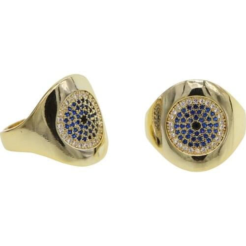 Gold filled vintage design blue white black cz paved lucky turkish evil eye band ring for women