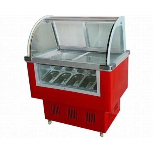 10 pans durable commerical glass ice cream display freezer case with free shipping by sea
