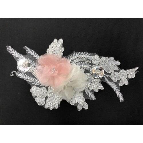 10pcs/lot 3 style Gold Hair Flower Lace Applique Pearl Embroidered Bridal Applique for Dance Costumes Bridal Gown Accessories