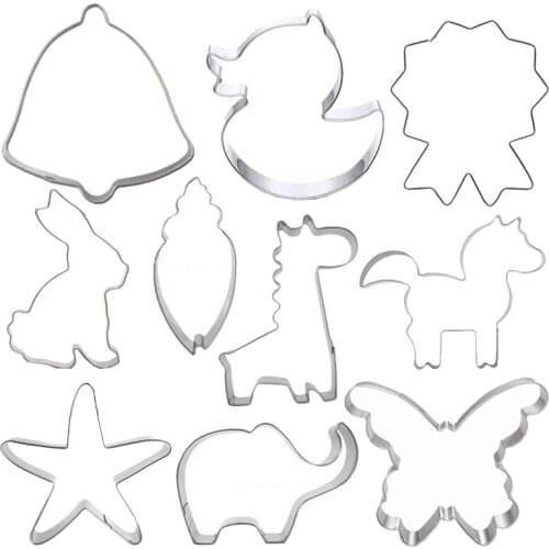 10Pc Cutter Decorating Mould Birthday Cake Frame Stainless Steel Animal Cookies Mold Childrens Day Kitchen Baking Patisserie